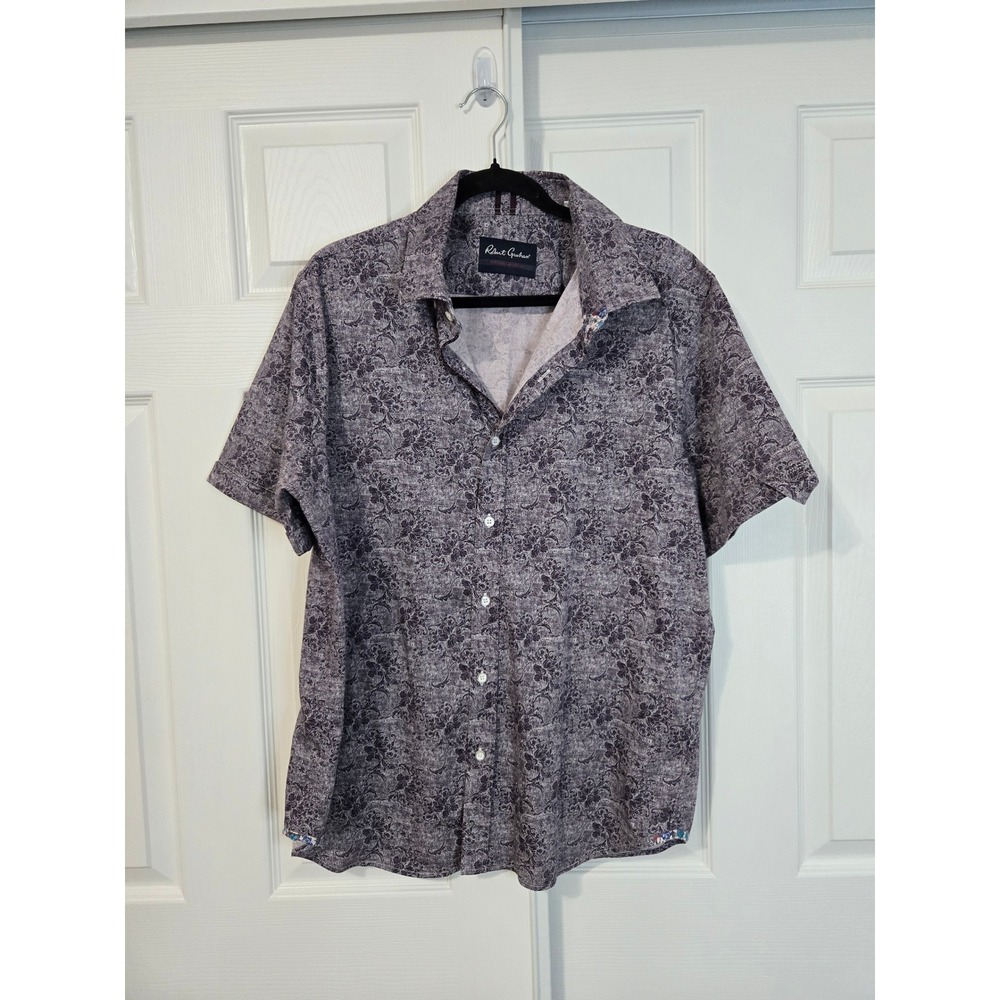 Robert Graham Modern Americana Purple Floral Paisley Short Sleeve Shirt 2XL